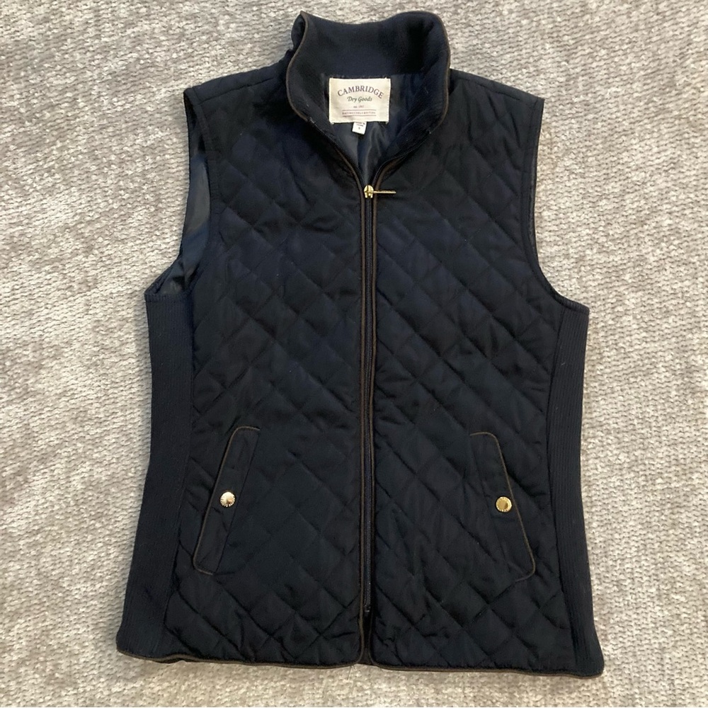 Cambridge Dry Goods Navy Quilted Riding Vest Gold Trim Size Small